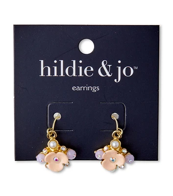 Pink & Gold Flower Earrings With Pearl Beads & Crystals by hildie & jo