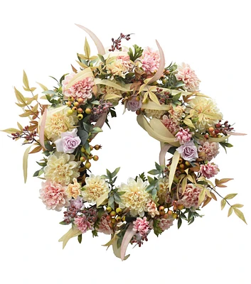 22" Pink Dahlia & Rose Berry Wreath by Bloom Room