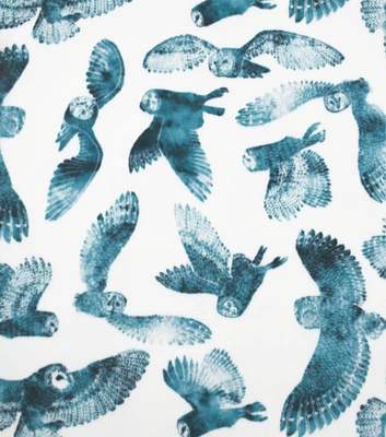 Teal Snowy Owls Anti Pill Fleece Fabric