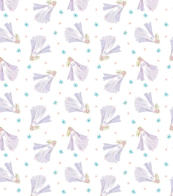 Disney Frozen Elsa Snowflakes on White Cotton Fabric