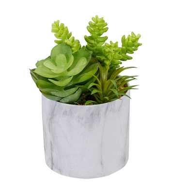 Northlight 6.5" Green Artificial Succulent Arrangement Faux Marble Pot