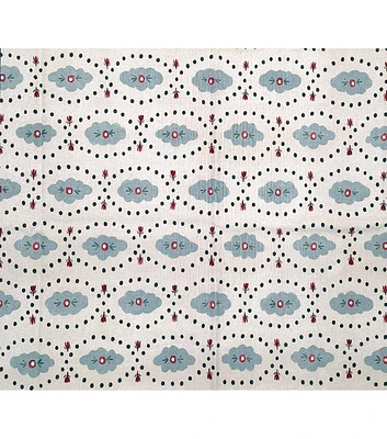 Blue Lines & Dots Cotton Canvas Fabric