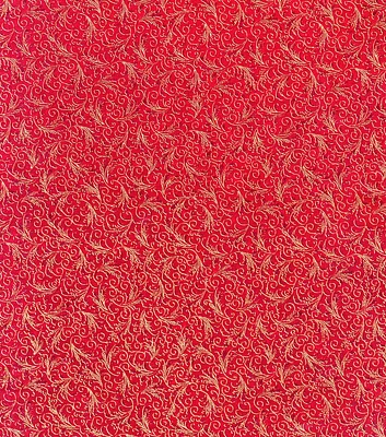 Intricate Scrolls on Red Christmas Metallic Cotton Fabric