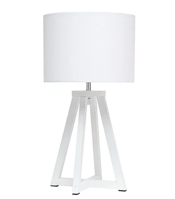 All The Rages Triangular White Wood Table Lamp with White Fabric Shade