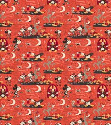 Disney Mickey Mouse & Friends on Red Halloween Cotton Fabric