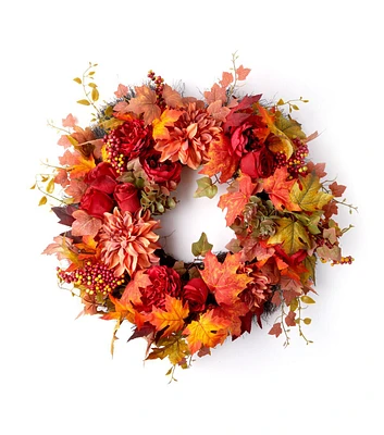 23" Fall Red Dahlia & Rose Berry Wreath by Bloom Room