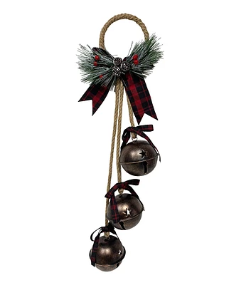 26" Christmas Hanging Brass Jingle Bells With Bow by Place & Time