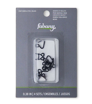 .38" Black Hooks & Eyes 4pk by Fabany