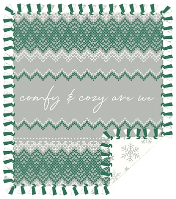 72" Holiday Pine Comfy & Cozy No Sew Throw Fleece Blanket