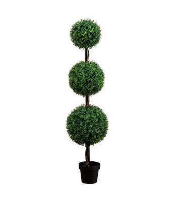 Nearly Natural 5' Triple Ball Boxwood Topiary Artificial Tree With Pot