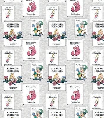 Disney Alice In Wonderland Classic Vintage Cards on Gray Cotton Fabric