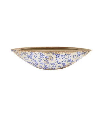 Nearly Natural 13" Blue Scroll Tuscan Ceramic Decorative Bowl