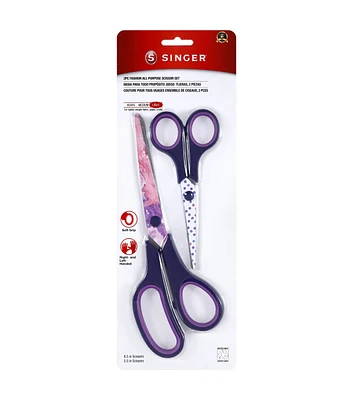 SINGER 8.5” All Purpose & 5.5" Craft Scissors With Printed Blades 2ct