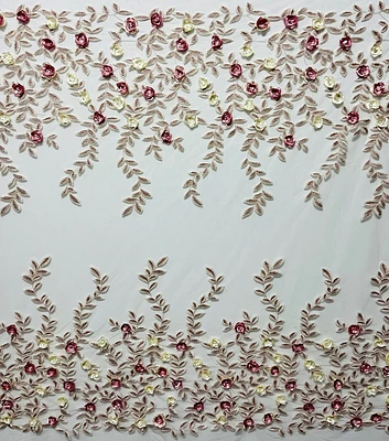 White Leafy 3D Floral Embroidered Mesh Fabric by Sew Sweet