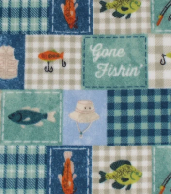 Gone Fishin Patchwork Anti Pill Plush Fleece Fabric