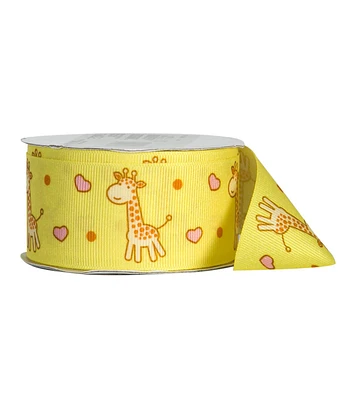 Offray Grosgrain Ribbon 1.5''x9' Giraffe on Yellow