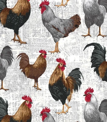 Novelty Cotton Fabric Farm Chickens on Newspaper