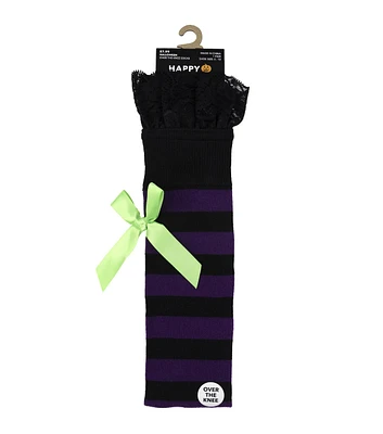 1 Pair Halloween Purple Lace Bow Over the Knee Socks by Happy Value