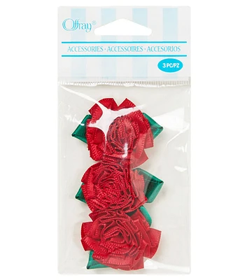 Offray 3 pk Swirl Ribbon Rose Accessories with Leaves