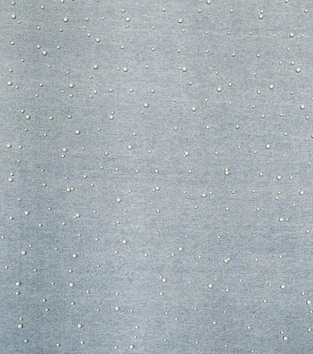 Pearl Embellished Blue Denim Fabric