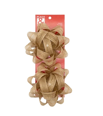 5" Christmas Gold Star Burlap Bows 2pk by Place & Time