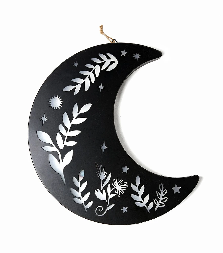 12" Halloween Iron LED Moon With Cut Out Leaves by Place & Time