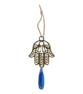 4" Christmas Gold Hamsa Hand With Blue Charm Iron Ornament by Place & Time