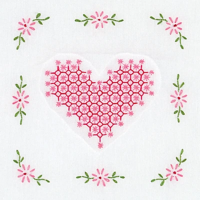 Jack Dempsey 9" Chicken Scratch Heart Stamped Quilt Blocks 12pk