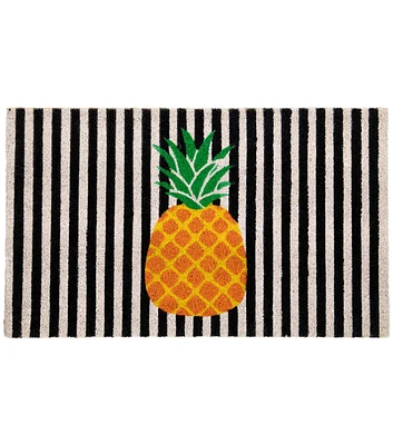 Northlight 18" x 30" Summer Orange Pineapple on Striped Coir Doormat