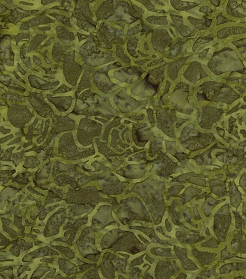 Rose Petals Green Batik Cotton Fabric