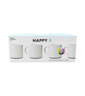 14oz White Ceramic Sublimation Mugs 6pk by Happy