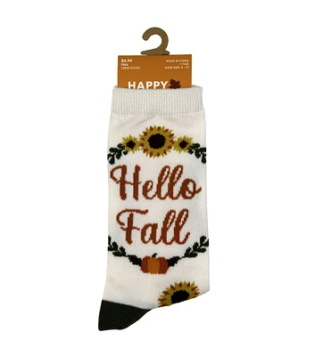 1 Pair Hello Fall Cream Crew Socks by Happy Value