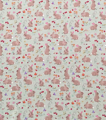 Bunnies on Green Interlock Knit Fabric by POP!