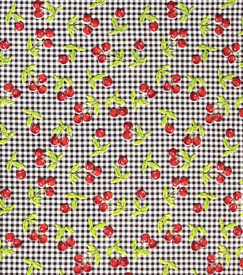 Cherries On Black Check Novelty Cotton Fabric