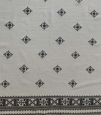 Geometric Icons on Cream Embroidered Poplin Fabric