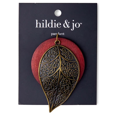 Red Wood Circle With Antique Gold Leaf Pendant by hildie & jo