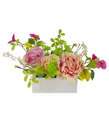 Northlight 14-Inch Pink and Yellow Artificial Roses Peony Arrangement