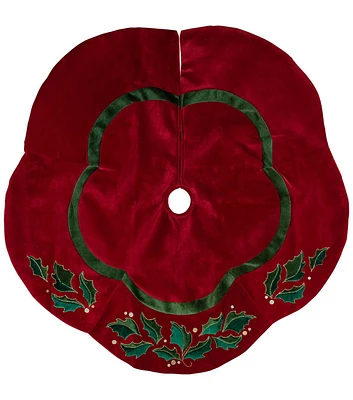 Northlight 48" Red & Green Velveteen Holly Christmas Tree Skirt