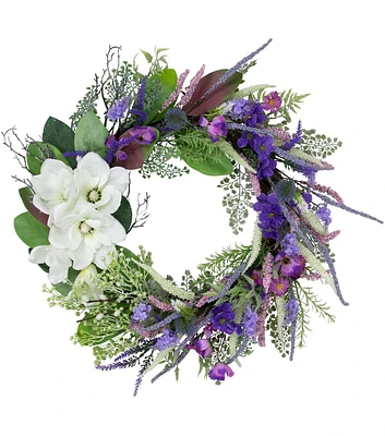 Northlight 24" Spring Purple Mixed Wildflowers & White Magnolias Wreath