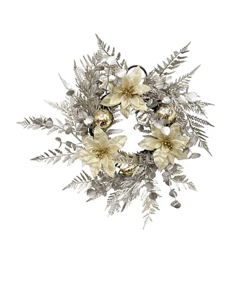 12" Christmas Poinsettia & Fern Mini Wreath by Bloom Room