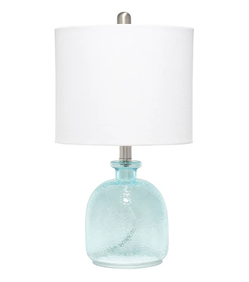 All The Rages Clear Blue Glass Jar Table Lamp with White Linen Shade