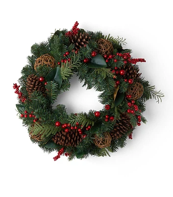 23" Christmas Magnolia & Red Berries Wreath by Bloom Room