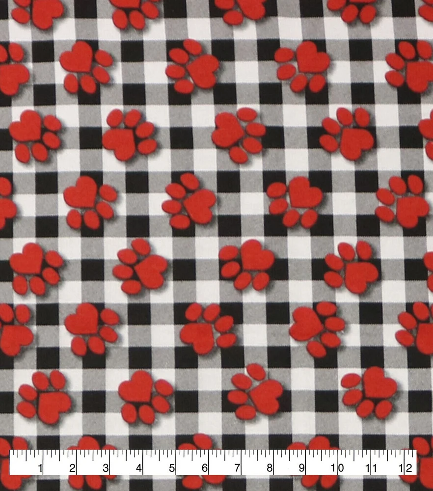 Paw Prints On Buffalo Check Super Snuggle Flannel Fabric