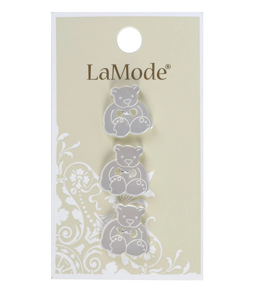 La Mode 5/8" White Bear 2 Hole Buttons 3pk