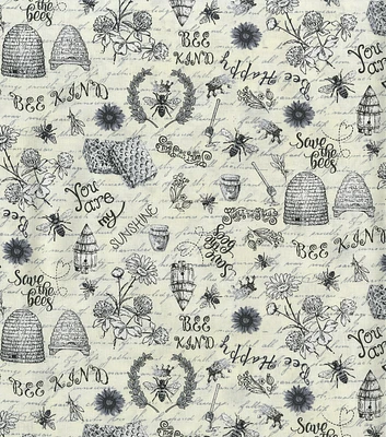 Hi Fashion Save the Bees on Cream Premium Print Cotton Fabric