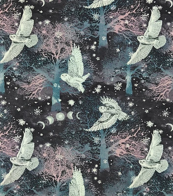 Winter Solstice Moon Phases & Owl Super Snuggle Christmas Flannel Fabric