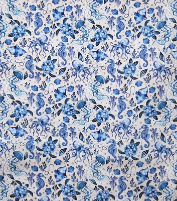 Blue Nautical Sea Life Premium Cotton Fabric