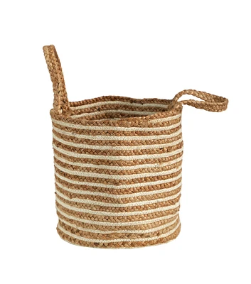 Nearly Natural 14" Handwoven Cotton & Jute Boho Striped Basket