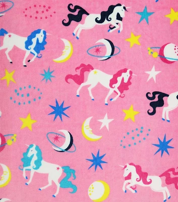 Sew Lush Celestial Unicorns on Pink Fleece Fabric