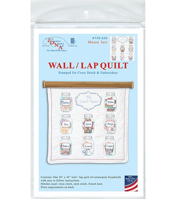 Stamped White Wall Or Lap Quilt 36"X36" Mason Jars